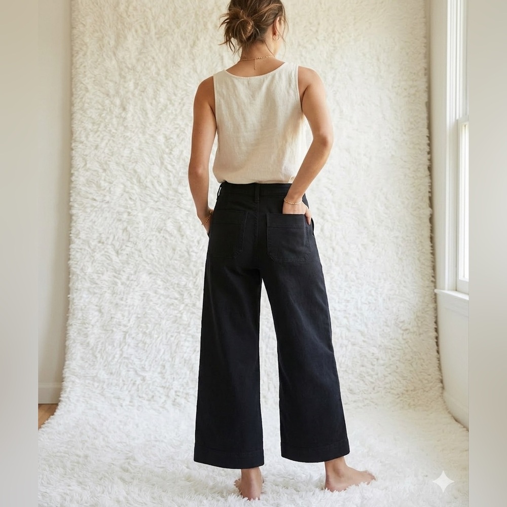 Madewell Pants Black Wide-Leg Utility High Rise Ankle Relaxed Sz 25 pockets